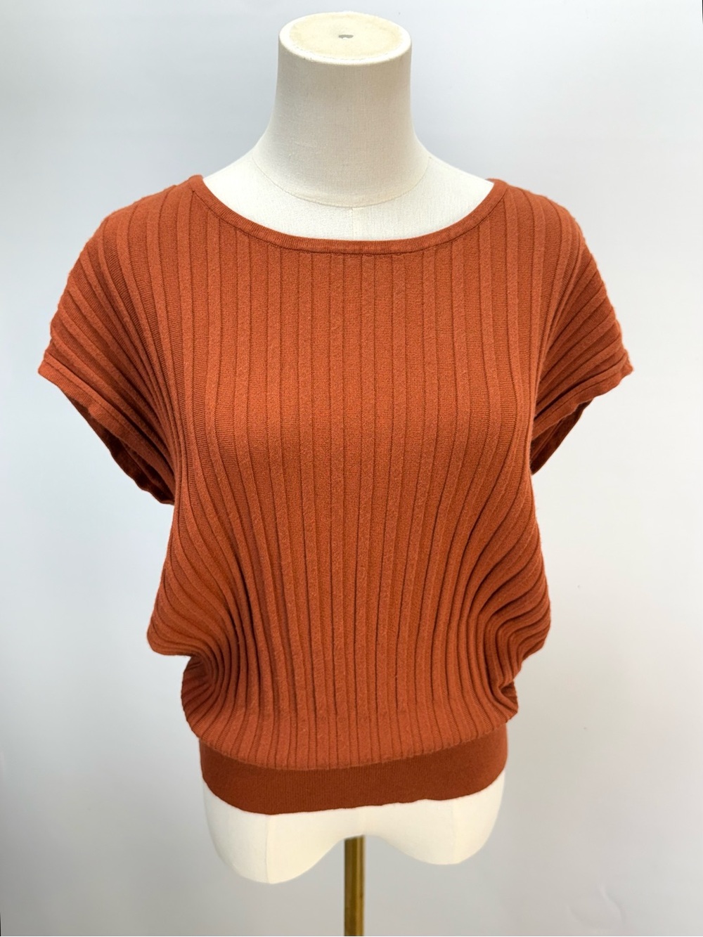 LASCANA Rust Ribbed Short Sleeve Sweater size 6 - Picture 8 of 13
